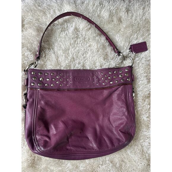 Coach Leather Studded Hobo Shoulder Bag in Plum Purple - Picture 5 of 10